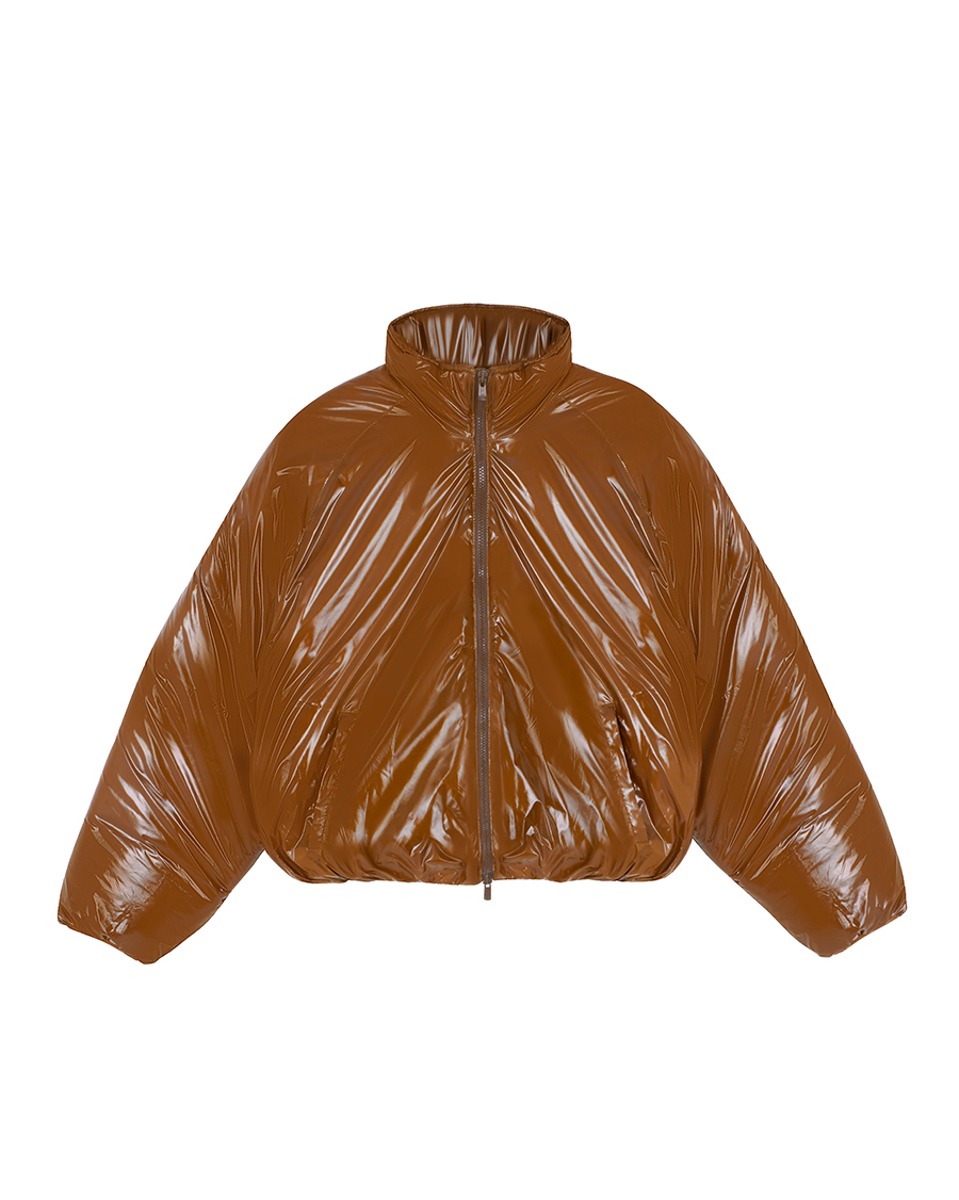 Blazed Glossy Puffer Jacket_Brown